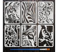 FINGERINSPIRE 6Pz Stencil "Dai Un'Occhiata Agli Animali" con 1 Pennelli 29.7x21cm Stencil di Animali Selvatici Tigri Zebre Leopardi Giraffe Lupi Gufi Stencils per Fai da Te Arte Artigianato