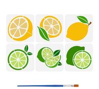 FINGERINSPIRE 6Pz Stencil di Limone per Dipingere con Pennello, 20x20cm Stencil di Limone a Fette Stencils di Limoni Scavati Stencils di Plastica PET a Tema Frutta per Decorazione di Mobili da Parete