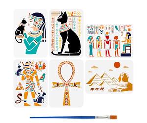 FINGERINSPIRE 6Pz Stencil Egizio per Dipingere con Pennello 29.7x21cm Riutilizzabile Stencils di Architettura Ankh Simboli Egizi Scavati Stencils in Plastica PET Stencil a Tema Egiziano