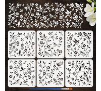 FINGERINSPIRE 6Pz Stencil per Pittura A Forma di Fiore di Uccello con Pennello, 30x30cm Stencil con Uccelli su Albero Modello da Disegno Tema Animali Stencils per La Decorazione su Legno e Tessuto