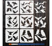 FINGERINSPIRE 6Pz Stencil per Pittura a Forma di Silhouette di Uccello con Pennello 15x15cm Stencil per Uccelli Volanti per Stormi di Uccelli in Plastica Stencils a Tema Animale per Decorazioni