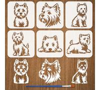 FINGERINSPIRE 6Style Stencil West Highland White Terrier con Pennello 15x15cm Motivo Cane Stencil per Pittura Stencils Testa di Cane Temi Animali Domestici Modello per Pittura su Piastrelle per Pareti