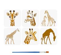 FINGERINSPIRE 6Styles Stencil con Motivo a Giraffa con Pennello 15x15cm Stencil per Pittura a Testa di Giraffe Stencils con Silhouette di Giraffa in PET Stencils con Temi Animali per Decorazioni