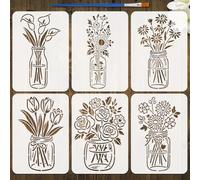 FINGERINSPIRE 6Styles Stencil con Motivo Floreale In Bottiglie di Vetro con Pennello 29.7x21cm Stencil per Pittura con Fiori Freschi Stencil per Disegno con Calle per La Decorazione della Casa