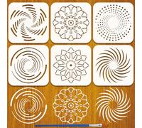 FINGERINSPIRE 6Styles Stencil con Motivo Mandala con Pennello, 15x15cm Stencil Creativi per Pittura di Fiori Mandala Stencils di Fiori Astratti in PET Temi Floreali Modello per Mobili in Legno, Pareti