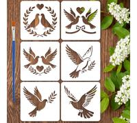 FINGERINSPIRE 6Styles Stencil di Silhouette di Piccione con Pennello, 15x15cm Stencil Riutilizzabili per Pittura di Colombe Modello di Temi Animali in Plastica PET per Dipingere su Pavimenti in Legno