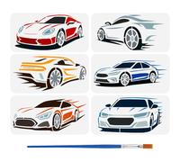 FINGERINSPIRE 6Styles Stencil per Auto Sportive Veloci con Pennello, 30x15cm Stencil per Pittura con Motivo di Auto da Corsa Stencils per Disegno di Auto in Corsa Stencils per Decorazione Murale