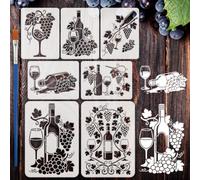 FINGERINSPIRE 7pcs Stencil Bottiglie Di Vino Con Un Pennello 20x15cm 29,7x21cm Stencil Pittura Bicchieri Da Vino Stencil Vite Temi Autunno Modello PET per Legno, Pavimento, Muro, Tessuto, Mobili, DIY
