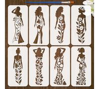 FINGERINSPIRE 8Styles Fiori Figure Stencil con Un Pennello 30x15cm Pianta Donna Pittura Stencil Sexy Disegno Stencil PET Temi Umani Modello per Pittura su Legno Parete Pavimento Piastrelle