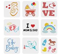 FINGERINSPIRE 9 Pezzi Baby Shower Stencil 15x15cm Simpatico Stencil in plastica Love Footprint Goose thby carreria Motivi Arcobaleno Stencil Stencil Riutilizzabile per Pittura Borse Borse Camicie