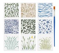 FINGERINSPIRE 9 Pezzi Stencil Camo con un Pennello 30x30cm Stencil di Pittura Texture Legno Stencil di Stampa Leopardo Modelli di Disegno Cannello per Pittura su Tela Mobili Decorazione Della Parete