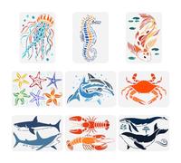 FINGERINSPIRE 9 pezzi Stencil da colorare, 21 x 29,7 cm, cavalluccio marino, medusa Koi delfino, granchio, stella marina, aragosta, squalo, balene, per dipingere su legno parete tessuto mobili