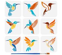 FINGERINSPIRE 9 Pz di Stencil per Colibrì per Dipingere con Pennello, 15x15cm Stencil di Silhouette di Uccello Modello di Stencils con Motivo di Colibrì Cavo Stencils in Plastica PET per Decorazione