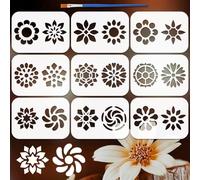 FINGERINSPIRE 9 Pz Stencil Mandala con Pennello, 14.8x10.5cm Mini Stencil Riutilizzabili con Motivo Mandala, Modello da Disegno in Plastica per Dipingere su Legno, Tela e Tessuto, Progetti Artistici
