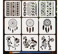FINGERINSPIRE 9 Pz Stencil per Pittura con Motivi Tribali con Pennello, 15x15cm Modelli per Disegno Acchiappasogni Geometria Cartoni Animati Persone Modello a Tema Tribale per la Decorazione di Mobili