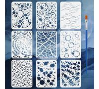 FINGERINSPIRE 9 Pz Stencils Astratto con Texture e Pennello 15x20cm Stencil con Schizzi D'Inchiostro Stencil Riutilizzabile per Pittura a Onde Modello Astratto in PET per Dipingere su Legno, Pavimento