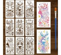 FINGERINSPIRE 9 stencil con Motivo Fatato Cervo con Pennello 30x15cm Stencil per Pittura Dea Cervo Spirito Renna Temi Umani Modello PET per Pavimento Legno Piastrelle Parete Tessuto Natale Fai Da Te