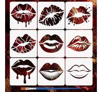 FINGERINSPIRE 9 stencil per Labbra con Pennello15x15cm 9 stiliStencil per BoccaStencil per Labbra Da BacioStencil per Labbra per Dipingere su LegnoParetiMobiliArtigianato Fai Da TeDecorazione