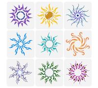 FINGERINSPIRE 9 stencil per tatuaggi e pittura a sole, 15 x 15 cm, 9 stili riutilizzabili, modello di disegno con sole, fai da te, decorazione solare, stencil per pittura su legno, pareti, tessuto,