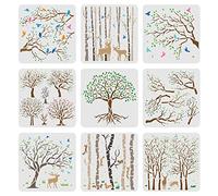 FINGERINSPIRE 9pcs Albero Stencil 20x20cm Aspen Trees/Life Tree Stencils Pittura Stencil Riutilizzabile Albero e Uccelli Volanti Stencil per Pittura su Legno Tela Carta Tessuto Pavimento Piastrelle