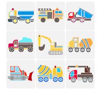 FINGERINSPIRE 9pz Cartoon Cars Stencil 20x20 cm PET Stencil Geometrici per Pittura Auto Stencil per Veicoli di Ingegneria Camion Trattori Stencil per Escavatori Veicoli Passeggeri Modelli Fai da Te