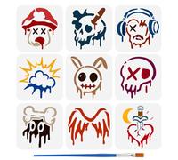 FINGERINSPIRE 9Pz Stencil da Muro per Graffiti di Strada con Pennello, 15x15cm Stencil per Pittura con Motivi Graffiti Stencils in Plastica per Dipingere su Pareti per La Decorazione Della Casa