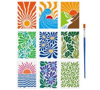 FINGERINSPIRE 9Pz Stencil In Stile Astratto con Pennello 297x210mm Stencil Geometrici per Dipingere Il Tema della Natura Stencils Riutilizzabili A Strati Astratti per Dipingere su Legno, Tessuto