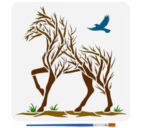 FINGERINSPIRE Alberi Cavallo Uccello Animale Pittura Stencil con Pennello 30x30cm Stencil Riutilizzabili per Cavallo Stencils per Uccelli Che Volano Stencils per Pittura per Artigianato Fai da Te