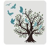 FINGERINSPIRE Albero della Vita e Uccelli Stencil 30x30cm Albero Uccelli Modello Lavabile Riutilizzabile Pittura Template Gesso Segni Naturale Pianta Stencil per la pittura Craft Finestra Parete
