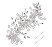 FINGERINSPIRE Applique di Strass Fatti a Mano 170x95x10.5mm Applique di Strass di Perle 3D con 2 forcine per Capelli Appliques di Cristallo in Tessuto Ricamate con Perline e Fiori di Perle per Abiti