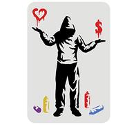 FINGERINSPIRE Banksy - Stencil per amore o denaro, 29,7 x 21 cm, con cappuccio, modello da uomo, graffiti, modello per pittura su pareti, mobili in legno