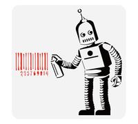 FINGERINSPIRE Banksy, stencil per pittura con codice a barre robot, 30 x 30 cm, in plastica PET, con numeri di codici a barre scavati, stencil per graffiti e robot, stencil per dipingere grandi