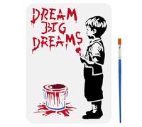 FINGERINSPIRE Big Dreamer, stencil per pittura, 21 x 29,7 cm, modello forato per graffiti di Banksy, con pennello per sognare in grande nei lavoretti fai da te