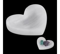 FINGERINSPIRE Ciotola Decorativa in Cristallo di Selenite Naturale a Forma di Cuore 77x92mm Colore Bianco Fumo per Riporre Gioielli per Braccialetti Orecchini e Appassionati di Cristalloterapia