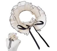 FINGERINSPIRE Colletto Staccabile in Chiffon Vintage con Volant 1.26m Stile Vittoriano Beige Decorativo con Motivo Arricciato Nastro Nero Accessorio Vittoriano con Volant per Costumi di Halloween