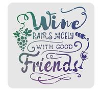 FINGERINSPIRE Coppie di vino molto bene con buoni amici stencil 30x30cm stencil per disegno di uva da vino, stencil quadrati riutilizzabili per pittura e progetti fai-da-te