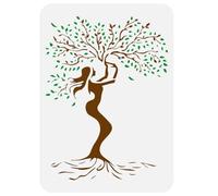 FINGERINSPIRE Donna Albero Stencil per Pittura 21x29.7cm Riutilizzabile Albero Della Vita Modello di Disegno Albero Donna Grace Pittura Stencil Modello A Tema Pianta Scavata per Progetti di DIY
