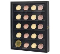 FINGERINSPIRE Espositore per Medaglie, 28.7x35.1x5cm 5 file Rettangolare con Finestra Trasparente Scatola per Monete da Sfida Militare Custodia in Legno Nera per Badge Medaglia Moneta da Sfida