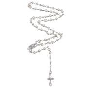 FINGERINSPIRE Gotico Lungo Perline Rosario Collana Croce Perle Bianche Rosario Collana Croce Di Perla Collane Vintage Crocifisso Con Medaglie Pendenti Collane Cattolicesimo Gioielli Preghiera, Vetro