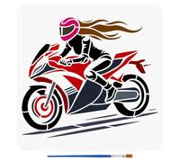 FINGERINSPIRE Moo di Pittura per Motociclista Donna con Pennello Stencil Da 30x30cm Stencil per Motociclisti Stencil Riutilizzabile Moo Fai Da Te Stencil A Tema Motociclistico per Decorazioni