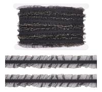 FINGERINSPIRE Nastro elastico in pizzo con doppia volant, larghezza 25 mm, 14 m, nero, bordo increspato, orlo arricciato, pizzo in organza pieghettato, per fai da te, cucito, artigianato,