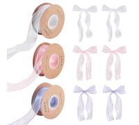 FINGERINSPIRE Nastro in organza in nylon, largo 4 cm, piatto, color arcobaleno, 3 rotoli di nastro in organza iridescente, per abiti da sposa, decorazione floreale