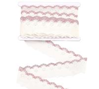 FINGERINSPIRE Nastro in pizzo con occhielli in cotone bianco floreale da 18,3 m, con bordo singolo rosa, larghezza 50 mm, per progetti di cucito e fai da te, morbido nastro di cotone per vestiti