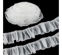 FINGERINSPIRE Nastro in pizzo di tulle plissettato largo 4 metri (10,2 cm di larghezza), nastro di pizzo in poliestere bianco per cucire abiti da sposa, accessori da sposa, artigianato fai da te e