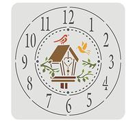 FINGERINSPIRE Orologio Stencil 30x30cm Creare fai da te Orologio Crafts Stencils Rami Uccello House Clock Stencils con Numero Riutilizzabile Orologio Decor Stencil per Dipingere su Pavimento e Legno