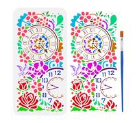 FINGERINSPIRE Orologio Stencil Fiore con Un Pennello 30x15cm Ingranaggi Vintage Rosa Stencil Pittura Fiore di Pesco Stencil Farfalla Silhouette Moi per Piastrelle Da Parete Pavimento Carta Mobili
