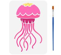 FINGERINSPIRE Piccole meduse stencil con un pennello 29.7x21cm meduse decorative stencil riutilizzabili PET meduse modello modello modello con motivi marini per pareti in legno tessuti mobili