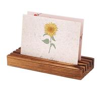 FINGERINSPIRE Porta biglietti da tavolo in legno, 15 x 6 x 2 cm, rettangolare, 5 file di verga dorata scura, in legno di pino, per orecchini, biglietto da visita, biglietto di auguri
