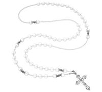 FINGERINSPIRE Rosario di Cristallo per Matrimonio Rosario Cattolico Perline di Cristallo Collana In Lega D'Argento Croce Lazo Para Boda Matrimoni esa Perline di Vetro Bianco Croce Collana Del