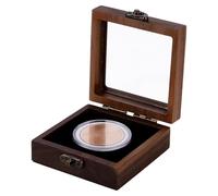 FINGERINSPIRE Scatola Espositiva per Monete Da Sfida Color Marrone Cocco con Scatola per Capsule per Monete Scatola Espositiva per Monete In Legno di Noce Da 90x90x36.5mm con Finestra Trasparente